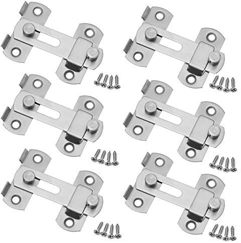 Bestgle 6PCS Loquet de Porte Coulissante pour Barrière de Sécurité Latch Slide Lock Loquet à Bascule Quincaillerie de Serrure à Glissière Acier Inoxydable