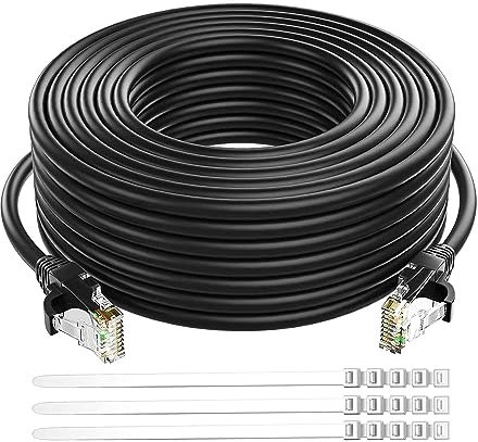 Adoreen Cable Ethernet Cat 6 de 150 pies, negro, cable de red de Internet largo de alta velocidad (6 colores a elegir), suave, flexible, resistente, POE, cable de conexión RJ45 Cat 5 5e, conexión