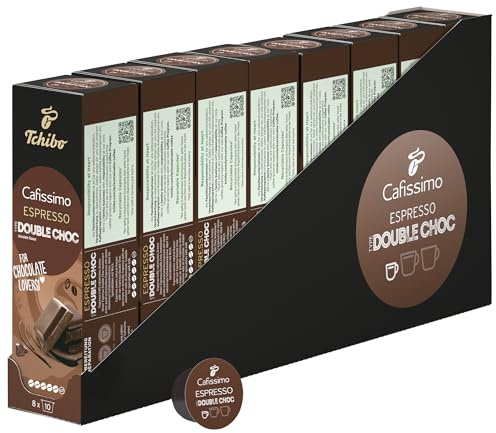 Tchibo Cafissimo Kaffeekapseln, Espresso Double Choc, 80 Stück (8x10) | Vorratsbox, Double Choc, 5/6 Intensität, Premium Qualität, Flavoured Summer Edition, aromadicht versiegelt