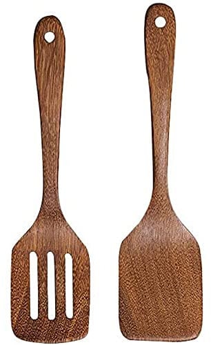 Utensilios de Cocina Madera - Set de 2 Espátulas de Madera de 30 cm para Sartenes Antiadherentes y Woks