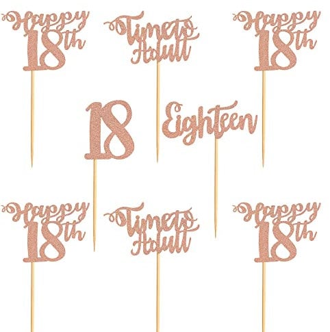 Blumomon Rose Gold Glitter 18th Birthday Cupcake Toppers Happy Birthday Time to Adult Cupcake Toppers Happy 18th Cake Decorations for 18th Birthday Sweet 18 Theme Party Supplies