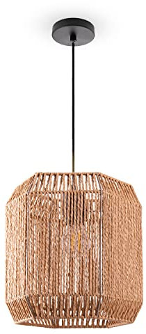 Paco Home Pendelleuchte Esstisch Papier Boho Hängelampe Esszimmer Lampe E27 Hängeleuchte Rattan, Farbe:Natur (Ø24cm), Leuchtenart___Farbe:Pendelleuchte - Schwarz