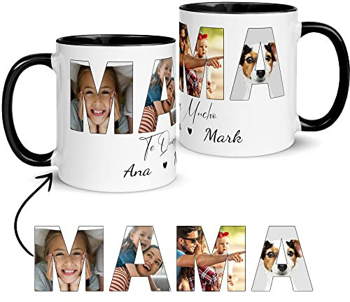 Zumo Digital Taza Personalizada con Foto - Taza con 4 Fotos para Mama - Regalo Día de la Madre - Te Queremos Mucho (Negro)