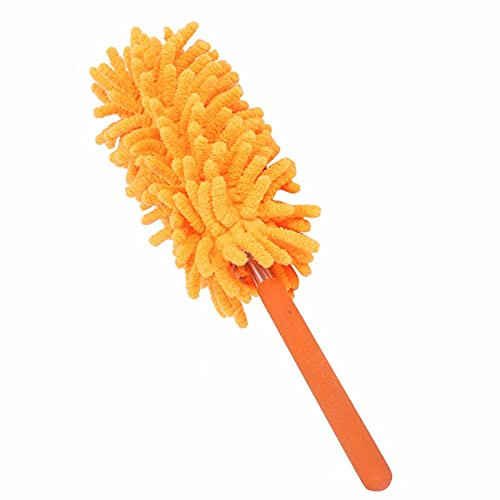 Plumero de mango largo, plumero de chenilla, plumero de microfibra, plumero telescópico, desmontable, lavable, 72 cm, naranja
