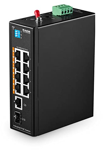 MokerLink 10 Port PoE Industrial Din Rail Switch, 8 PoE Ports 100Mbps IEEE802.3af/at ,1 Gigabit Ethernet and 1 SFP Uplink, DIN-Rail & Wall Mount