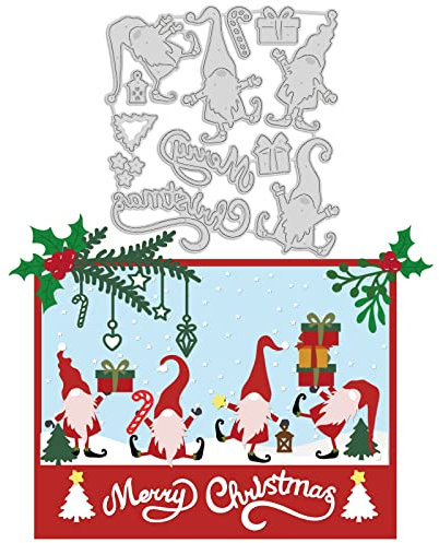 GLOBLELAND Gnome Santa Stanzformen zum Basteln von Karten, Dekoration, Blumen, Weihnachten, Pflanzen, grüne Blätter, Stanzformen, Schablonen für Scrapbooking, Fotoalbum