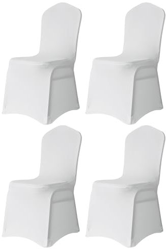 Weißer Stuhlbezug, Vorderseite aus Elastan, flache Sofabezüge, Stretchstoff, abnehmbarer, waschbarer Schutzbezug für Hochzeiten, Bankette, Zeremonien, Hotel, Restaurant, Partys, Dekoration, 4 Stück