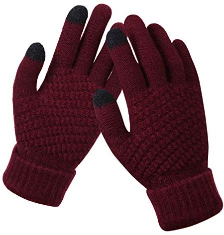 BSLVWG Frauen Winter Touchscreen Handschuhe Warme Strickhandschuhe Thermische Handschuhe Anzug für Laufen Fahren Radfahren Arbeiten Wandern Skifahren (Wein rot)