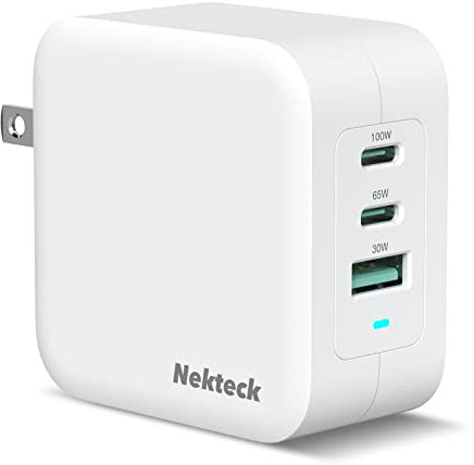 Nekteck 100W USB C Charger, 3-Port Compact Fast Charger with PD.3 and QC.3 Technology, Compatible with MacBook Pro/Air, Galaxy S22/S20, iPad Pro, iPhone 13/Pro, ThinkPad, Dell XPS, and More