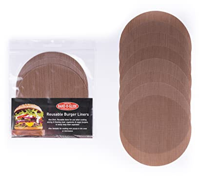 Bake-O-Glide Reusable Non-Stick Burger Liners, Pack of 12, 11.5cm Diameter,Brown