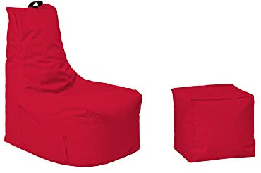 Momiralland Komfort Sitzsack XL - XXL mit Hocker Sitzkissen BodenKissen Sessel In- & Outdoor geeignet Gaming Sitzsack für Erwachsene und Kinder (Rot, XXL - Durchmesser 80 cm)