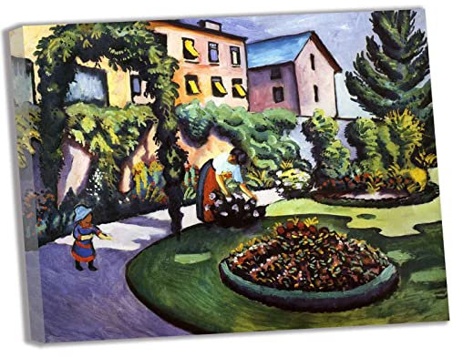 Lasite August Macke《Gartenbild》Leinwandbilder Kunstdruck Bilder Reproduktion Leinwanddruck Bilder Leinwand Gemälde Wanddekoration gerahmt fertig zum Aufhängen(55x72cm) 22x28inch,Gerahmt