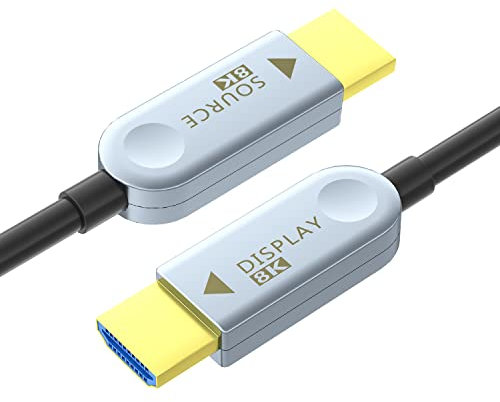HongFlux 8K HDMI 2.1 Fiber Optic Monitor Cable 50 Feet, High Speed 48Gbps 8K60Hz 4K120Hz, Supports Dolby HDR10 HDCP 2.2 2.3, Compatible with Samsung LG Sony TV / PS5 Xbox/RTX 3080 3090