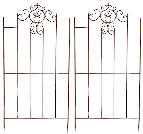 CLP Jeu de 2 grillages en Fer Paula de Style Rustique I Clôture pour Plantes grimpantes avec décorations élégantes, Couleur:Marron Antique