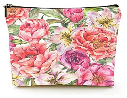 Trousse de Maquillage de qualité supérieure pour Femmes, Sacs à cosmétiques de Voyage en Lin, Roses et pivoines, lys royaux, étui à cosmétiques Durable