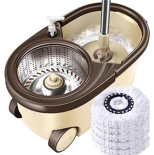 AMNOOL Spin Mop and Bucket with Wringer Set | 360 Split Mop Bucket Floor Cleaning System with Wheels, Self Cleaning Mops and Bucket, 5 Washable Microfiber Mop Head