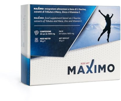 MAXIMO RiseUp Integratore per Uomo | 1 Confezione 30 Compresse Effetto Duraturo | Con Maca Tribulus Taurina Zinco Vitamina E | Energia Vigore Nelle Prestazioni
