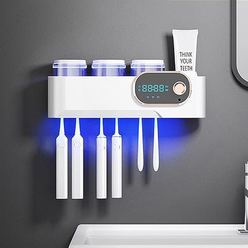 LANMOU UV-Zahnbürsten-Desinfektionsmittel Wandmontierter Zahnbürstenhalter für das Badezimmer mit Sterilisator und Trocknungsfunktion Intelligenter Induktions-Zahnbürsten-Sterilisator (White)