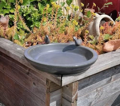 B-Ware!! Vogeltränke ø 30 cm Vogelbad Futterschale für Vögel Insektentränke aus Steinzeug blaugrau matt glasiert