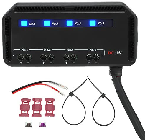 Bloc de Fusibles de Moto Universel 12 V 20 A Kit de Boîte de Relais de Fusibles à 4 Voies avec Indicateur D'avertissement LED, Alimentation D'accessoire de Moto pour Voiture