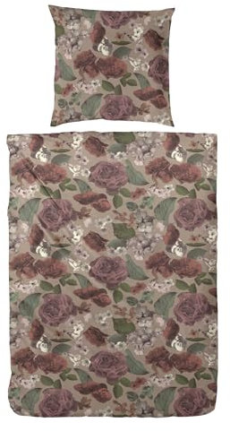 Primera Sempre Edel Flanell Bettwäsche 174141 Rosen Farbe: Taupe 135x200 und 80x80 cm