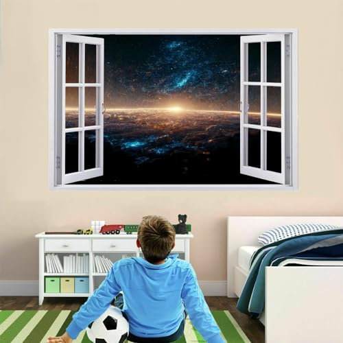 Wandsticker 3D Durchbruch Erde Wandtattoo kinderzimmer Deko Universum Wand Aufkleber Selbstklebend Wandbild für Junge Mädchen Teenager Zimmer Wohnzimmer Schlafzimmer 67x45cm