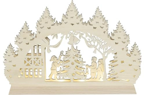 Rudolphs Schatzkiste Schwibbogen Weihnachtsbaum mit Kinder LED Natur BxHxT 23,5x16x3cm NEU Lichterbogen Fensterbogen Spitzbogen Erzgebirge Weihnachten Bergbau Bergmann Licht Holz Dekoration