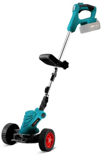 Desbrozadora Bateria Plegable, Cortabordes Eléctrico Retráctil, Compatible con Makita 18 V Batería, con 8 Cuchillas y Ruedas Desmontables, Cortacesped para Eliminar Malas Hierbas y árboles