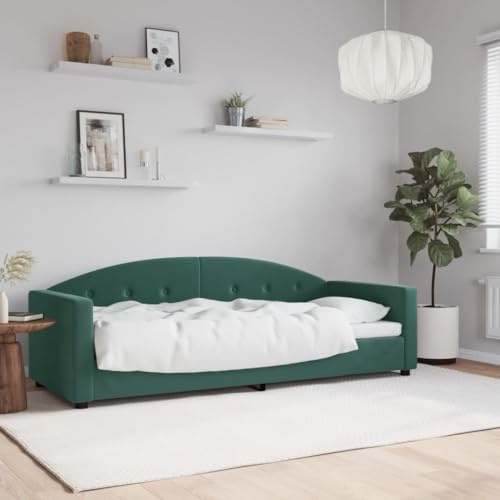 Gecheer Bettgestell, Tagesbett, Einzelbett, modern, 2-Sitzer, aus Samt, dunkelgrün, 80 x 200 cm, Rahmen für Einzelbetten mit 2 Sitzplätzen aus Stoff, Schlafsofa 2-Sitzer, Einzelschlafsofa