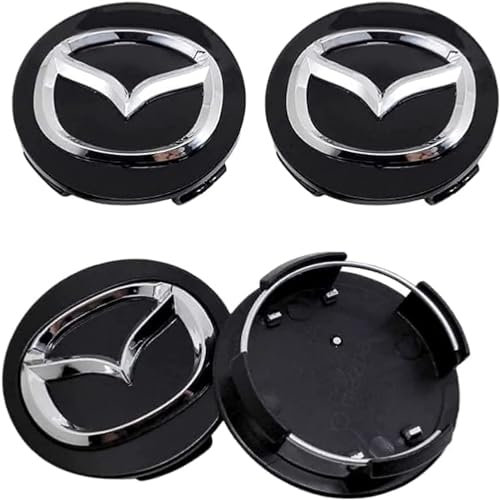 BIRNN 4 Stück Auto Nabendeckel für Mazda Atenza MX3 CX3 CX5 2 3 6 323 626 RX8 RX7 60mm, Nabenkappen mit Logo Radnabenkappen Wasserdicht Staubdicht Anti Rost Felgendeckel Auto Accessoires