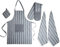 Olivia Rocco Kitchen Sets Apron Double Oven Gloves Towel Set Heat Resistant Oven Mitts Pot Holder for Home Kitchen Baking and Cooking Pack of 5, Butcher Stripe Grey