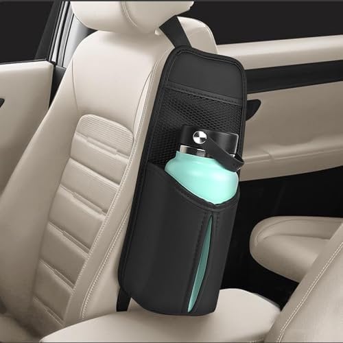 Linkidea Car Seat Side Water Bottle Organizer Compatible with Yeti Rambler Bottle 26oz/36oz, Hydro Flask 32oz/40oz, Vehicle Seat Side Storage Hanging Bag for Large Water Bottle Holder, Black