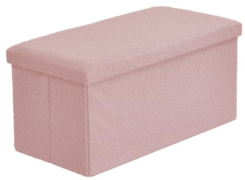HOMES-LINEN Teddy Bear Storage Box Folding Ottoman Collapsible Toys Square Chest Box (Blush Pink, 78X38X38CM 2 Seater)