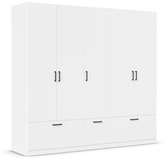 Rauch Möbel BARI, Kleiderschrank, Farbe Weiß, Breite 226 cm | Schrank, 5-türig, 3 Schubladen, für Schlafzimmer, Kinderzimmer, Babyzimmer, Homeoffice, Garderobe, Flur