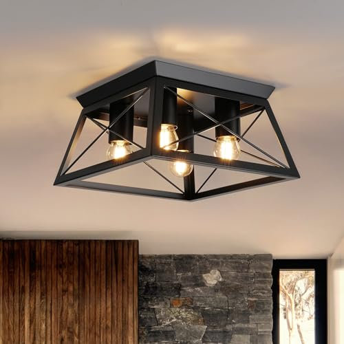FORCOSO 4 flammig Deckenleuchte Schwarz - E27 Modern Industrial LED Deckenlampe Quadrat Metall Vintage Deckenleuchte für Wohnzimmer Schlafzimmer Küche Eingang - Keine Glühbirne