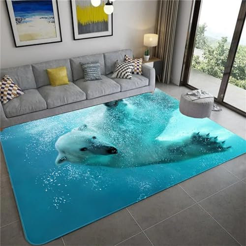 3D Gedruckt Bettvorleger Rutschfeste Area Teppich, Tierischer Süßer Eisbär 3D Optische Illusion Teppiche Weich Flanell Bodenteppich Wohnzimmer Schlafzimmer Throw Runner Teppiche Low Profile Türm -7M5H