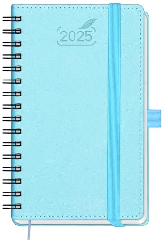 BEZEND Taschenkalender 2025 Klein Ringbuch 15,5 x 9 cm | Kalender 2025 Buchkalender 1 Woche 2 Seiten mit 100 g/m² Papier | Terminplaner 2025 Wochenplaner A6 mit PU-Leder Softcover - Himmelblau