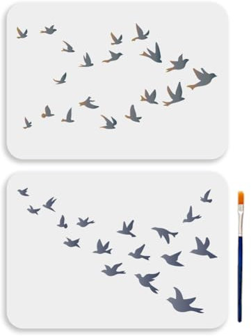 MAYJOYDIY 2 Stück A4 Vogelschwarm Vorlage Vogelschwarm Beflockungs Wandschablone 29.7x21cm Wiederverwendbare Vogelwanderungs Schablone Zum Bemalen von Wänden Heimdekoration DIY Kunsthandwerk
