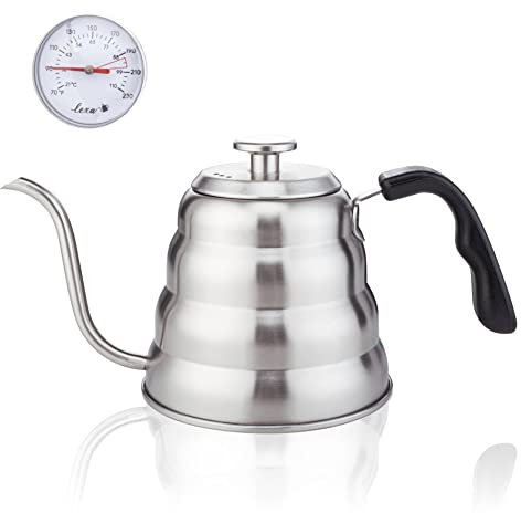 HöHscheid Wasserkocher Schwanenhals, 1200ml / 40oz Kaffeekanne Edelstahl mit Thermometer Gooseneck Kettle Wasserkessel induktion für Kaffeeliebhaber