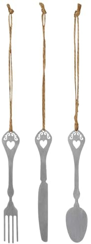 Dekoratives Besteck-Set zum Hängen aus Eisen in Grau - Löffel, Gabel & Messer als moderne Wanddekoration - Als stylische Dekohänger in Küche, Esszimmer oder auf Terrasse, Balkon & Garten