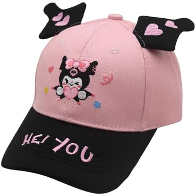 HOOKTA Kitty Baseballkappe 3D Verstellbar Kuromi Outdoor Baseball Cap Sommer Laufmütze für 2-4 Jahre Jungen und Mädchen Kleinkind Baseballmütze (DE/NL/SE/PL, Alphanumerisch, M, Rosa Herz)