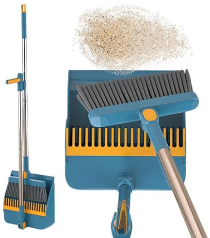 Besen Und Kehrschaufel Set, 180 Grad Drehbar Kehrmaschine Und Kehrschaufel Combo Mit 92cm Langem Griff, Integrierter Schaber Und Kamm Für Die Bodenreinigung Im Innen- Und Außenbereich