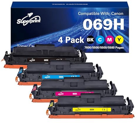 Superprint 069H Tonerpatronen (Mit Chip) Multipack Kompatibel für Canon 069H 069 Black Cyan Magenta Yellow Toner Cartridge Set für i-SENSYS LBP673Cdw LBP673dw MF752Cdw MF754Cdw (Jumbo, 069H)