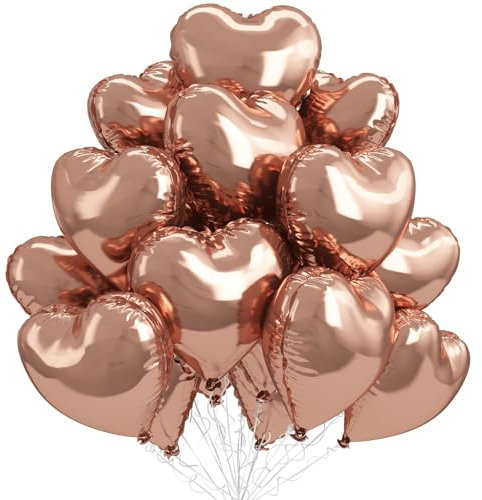 Rose Glod Heart Ballloons,18 Inch Rose Gold Aluminum Love Heart Shaped Balloons for Bridal Wedding Engagement Anniversary Birthday Party Baby Shower Valentines Day Decorations