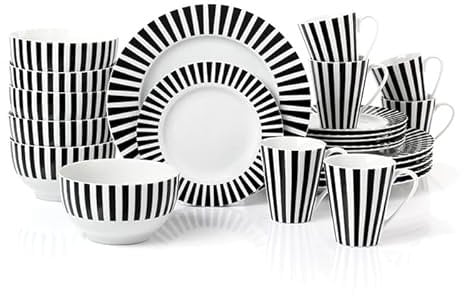 24pc Stripe Porcelain Dinner Set - Black