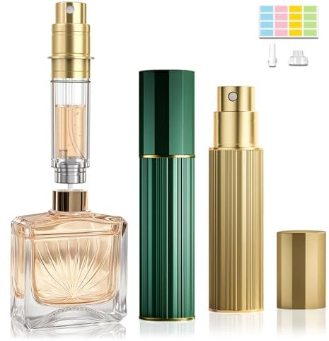 JOOMOKO Perfume Atomiser, Perfume Travel Bottle, 10ML Atomiser Spray Bottle, Refillable & Travel Size Perfume Spray Bottle Easy to Refill Cologne Dispenser for Women and Men(Gold&Green)