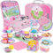 Tea Party Set for Toddles 3-5,53PCS Musical Kids Tea Set for Little Girls with Dessert,Cookies,Doughnut,Cake,Cake Stand,Tablecloth & Carrying Case,Kitchen Pretend Play Toys for Girls Boys Age 3-6