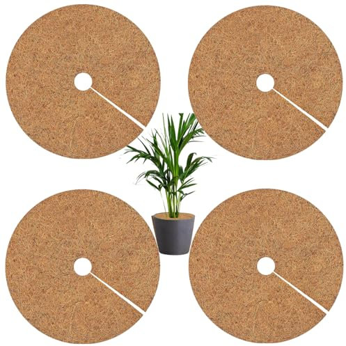 Wisdomgarden Kokosscheibe, Kokosfaser Baummulch Ringschutzmatte, Kübelabdeckung Pflanzenschutz Winterschutz für Topfpflanzen, Baum Pflanze Ring Matten für Wurzelschutz-4pcs Ø 30cm