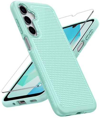 FNTCASE for Samsung A17/A16 Phone Case: Dual Layer Protective Heavy Duty Cell Galaxy Cover with Non Slip Textured Back - Shockproof Rugged Military Grade Drop Protection Bumper (Mint Green)