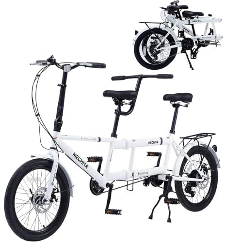 Faltbares Tandemrad, 20-Zoll-City-Tandem-Faltrad, Verstellbares Tandem-Strand-Cruiser-Fahrrad, 3-Sitzer-Faltrad Für Erwachsene, 7 Geschwindigkeiten